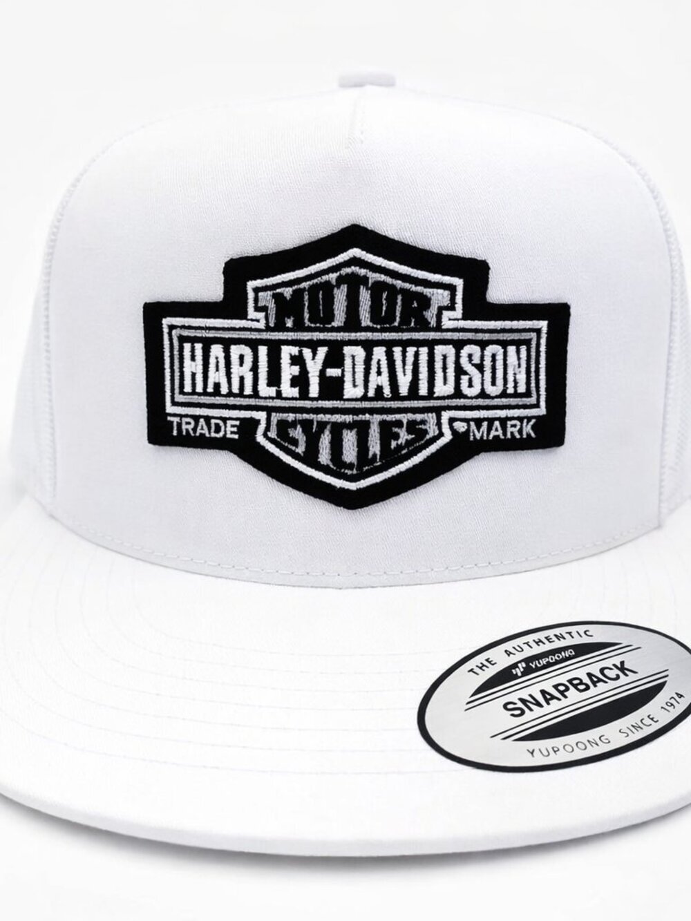 Harley White Flat Bill Snapback Baseball Cap Hat Embroidered Patch - Picture 1 of 4